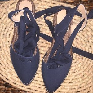 [J.Crew]NWOB canvas lace up pointy toe espadrilles